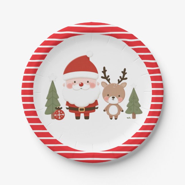 Plato De Papel Santa y reno Navidades (Anverso)