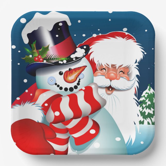 Plato De Papel Santa y Snowman (Anverso)