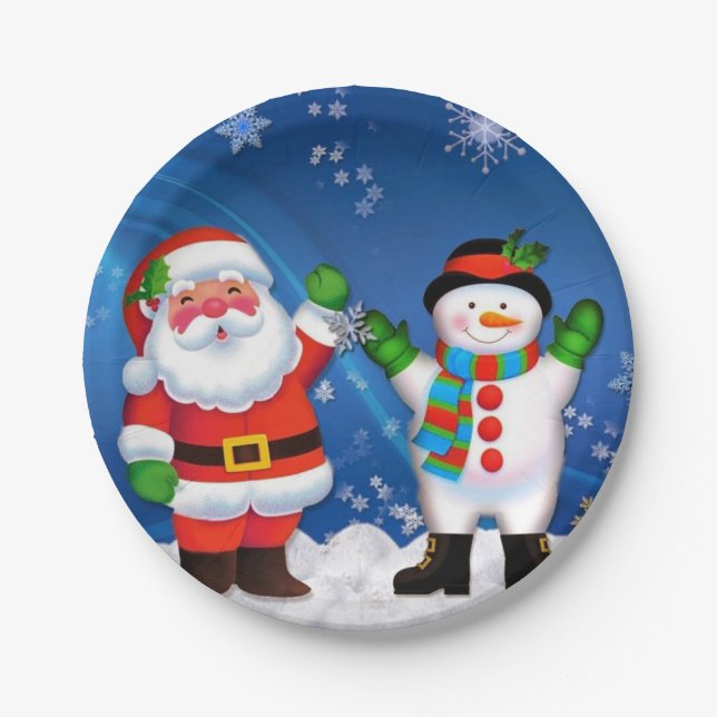 Plato De Papel Santa y Snowman (Anverso)