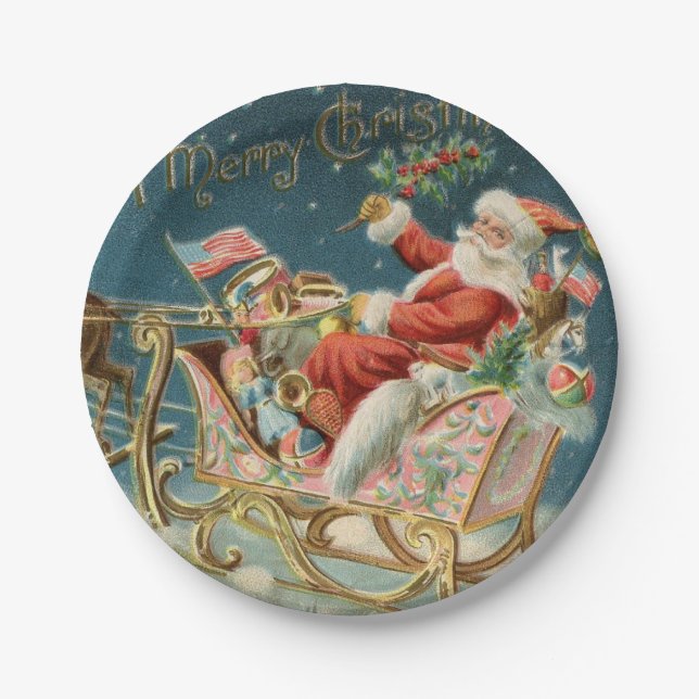 Plato De Papel Santa y su pequeño Sleigh (Anverso)
