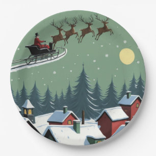 Plato De Papel Santa y su Sleigh