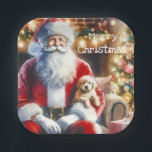 Plato De Papel Santa y un cachorro | Vintage Christmas<br><div class="desc">Un bonito acuarela estilo ai arte que representa a Santa sosteniendo un cachorro en su regazo en la víspera de los Navidades con vibraciones vintage. Navidades fiestas de placas de papel.</div>