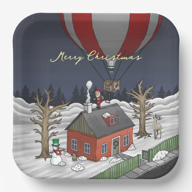 Plato De Papel Santa's Hot Air Balloon (Anverso)