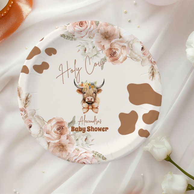Plato De Papel Santísima Vaca Verdor Highland Cow Baby Shower (Subido por el creador)