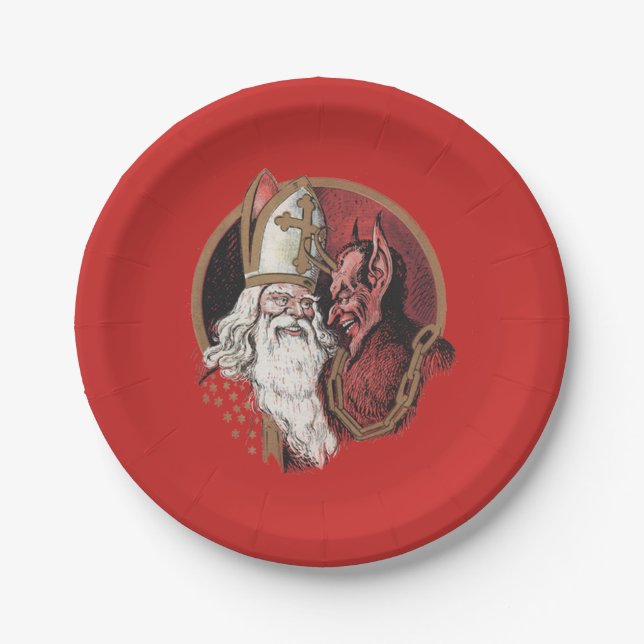Plato De Papel Santo Nicholas y Krampus (Anverso)