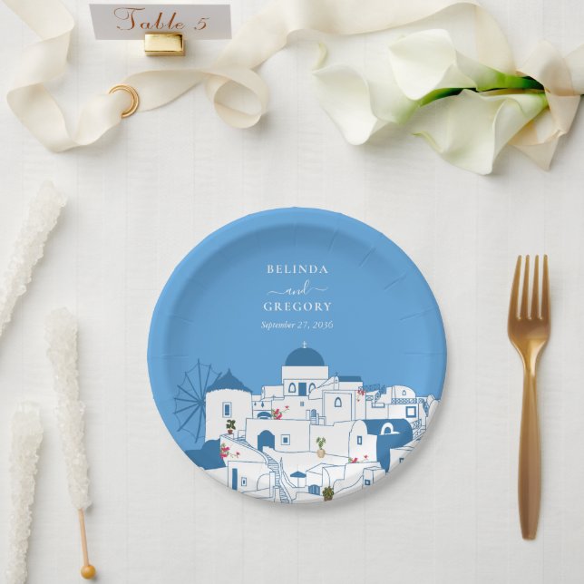 Plato De Papel Santorini Destination Greek Island Boda (Boda)
