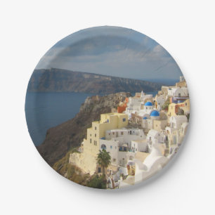 Plato De Papel Santorini en el sol de la tarde
