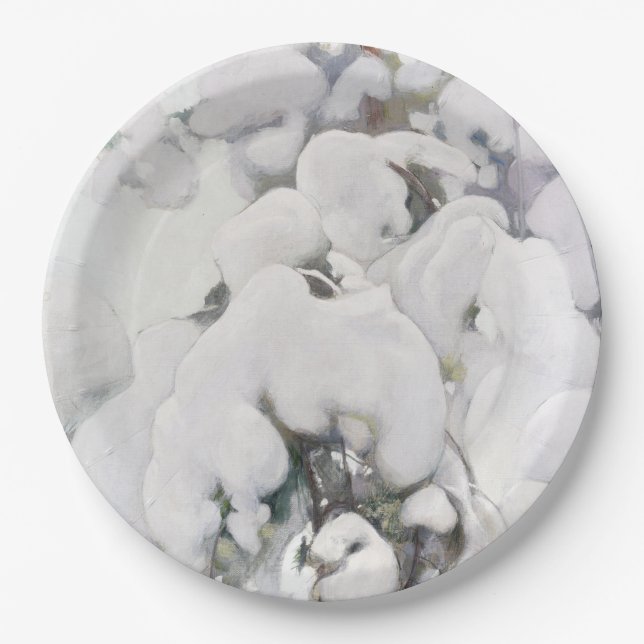 Plato De Papel Saplings de pinos cubiertos de nieve (por Pekka Ha (Anverso)