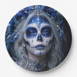Plato De Papel Sapphire Moon Calavera – Azul Celestial