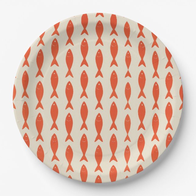 Plato De Papel Sardinas Rojas Pescado Verano (Anverso)