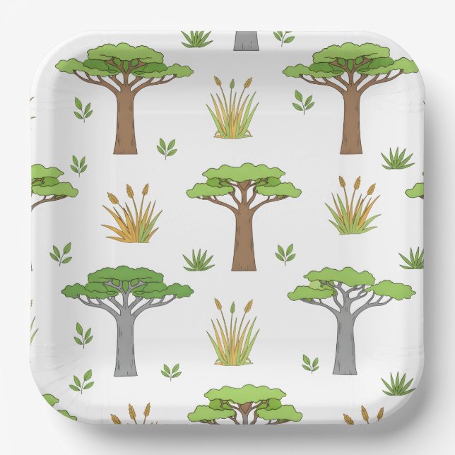 Plato De Papel Sauvanna Arbres et Poussins Africains (Anverso)