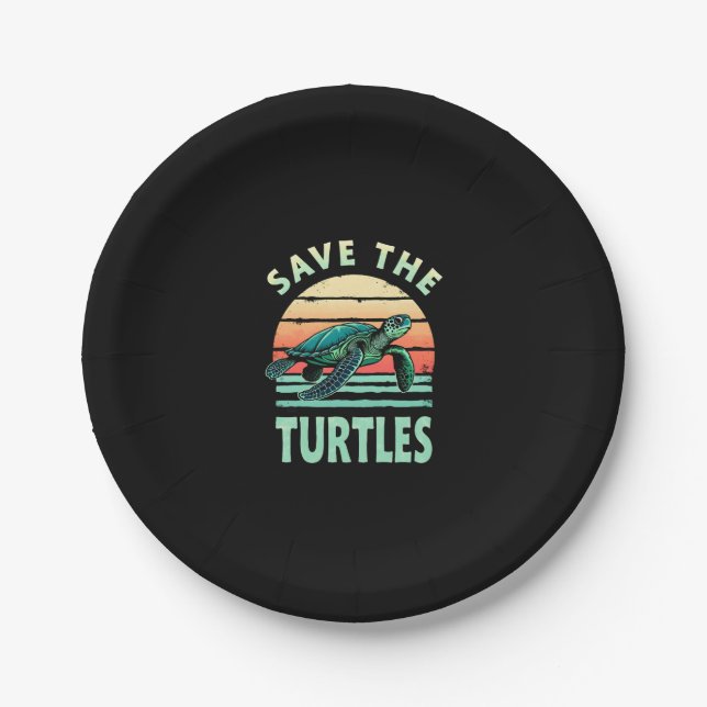 Plato De Papel Save The Turtles Animal Turtle Pet Lover (1) (Anverso)