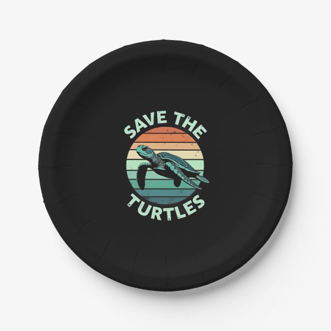Plato De Papel Save The Turtles Animal Turtle Pet Lover (4) (Anverso)