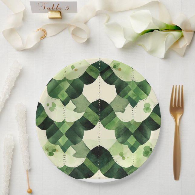 Plato De Papel Scallop Watercolor Clover (Boda)