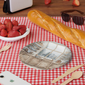 Plato De Papel Scandinavian Winter Kitchen Watercolor with Snowy 