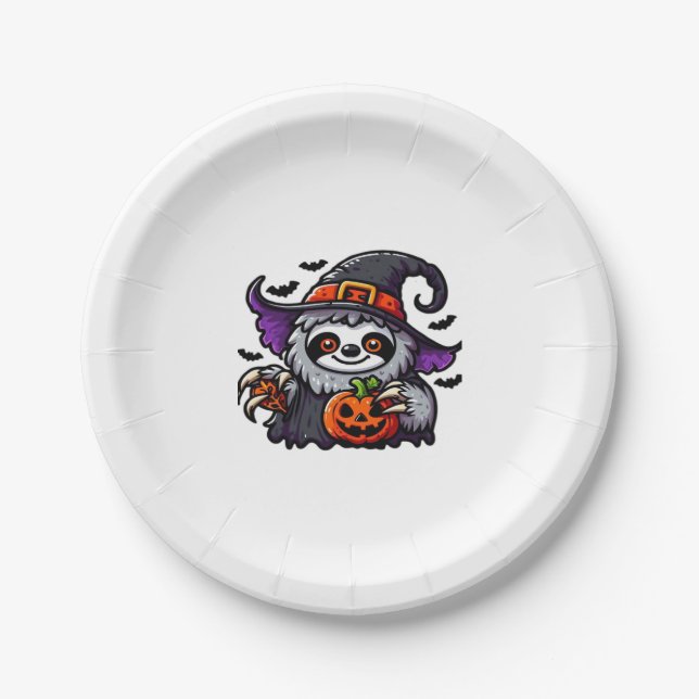 Plato De Papel Scary Halloween Sloth Witch Gorra disstume espeluz (Anverso)