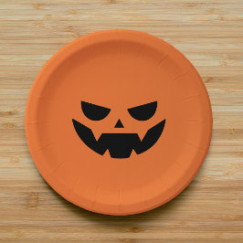 Plato De Papel Scary Jack O Lantern Face Halloween