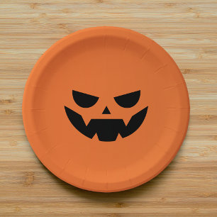 Plato De Papel Scary Jack O Lantern Face Halloween