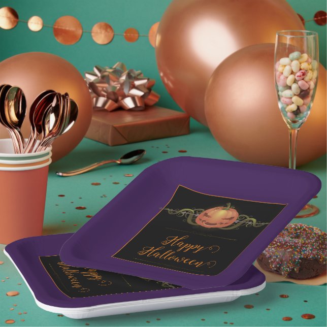 Plato De Papel Scary Jack-o-Lantern Halloween | Púrpura (Multi)