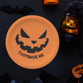 Plato De Papel Scary Jack O Lantern Personalizado Naranja Hallowe