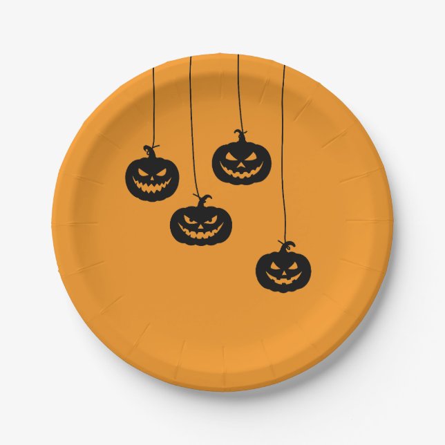 Plato De Papel Scary Pumpkin hanging (Anverso)