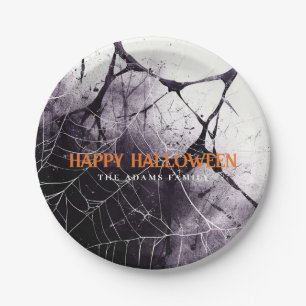 Plato De Papel Scary Spider Web Happy Halloween Custom Name