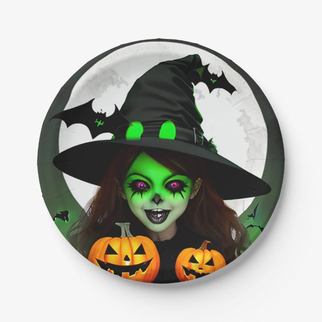 Plato De Papel Scary Witch Halloween Party (Anverso)