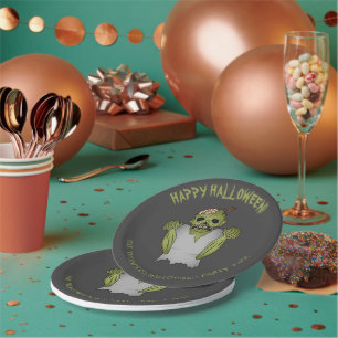 Plato De Papel Scary Zombie Personalizable Halloween Event Text