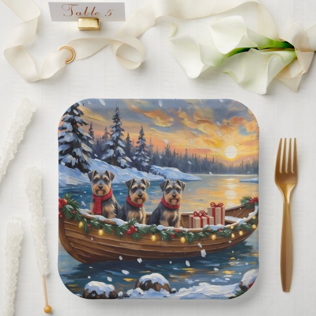 Plato De Papel Schnauzer Christmas Boat Holiday (Boda)