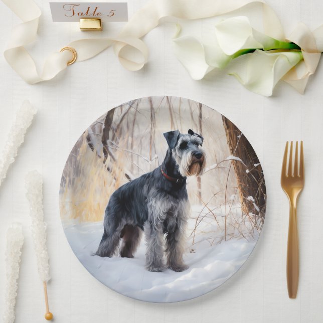 Plato De Papel Schnauzer Deja que nieve Navidad (Boda)