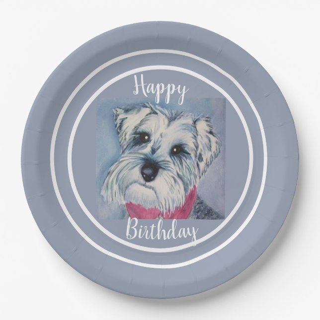 Plato De Papel Schnauzer del feliz cumpleaños (Anverso)