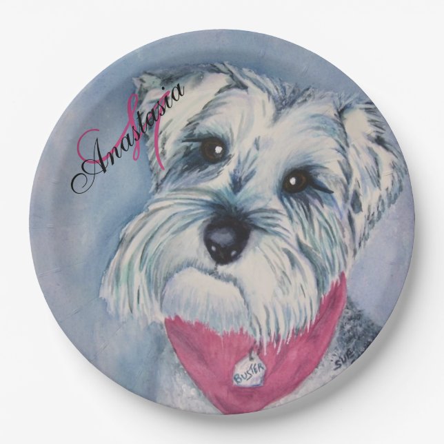 PLATO DE PAPEL SCHNAUZER DOG FUN MONOGRAM FIESTA (Anverso)