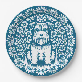 Plato De Papel Schnauzer Personalizado color victoriano floral