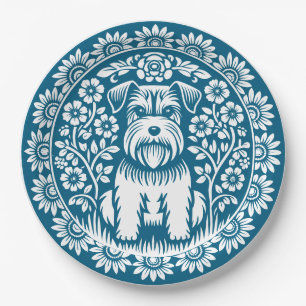 Plato De Papel Schnauzer Personalizado color victoriano floral