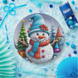 Plato De Papel Schneemann in Winterlandschaft -
