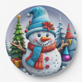 Plato De Papel Schneemann in Winterlandschaft -
