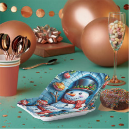 Plato De Papel Schneemann mit Weihnachtsdeko -