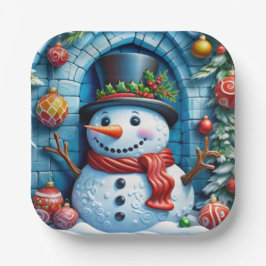 Plato De Papel Schneemann mit Weihnachtsdeko -