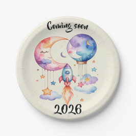 Plato De Papel Schwangerschaft verkünden Aquarell Heißluftballon 