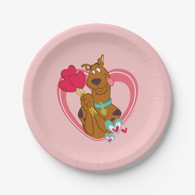 Plato De Papel Scooby-Doo Holding Heart Lolipops (Anverso)