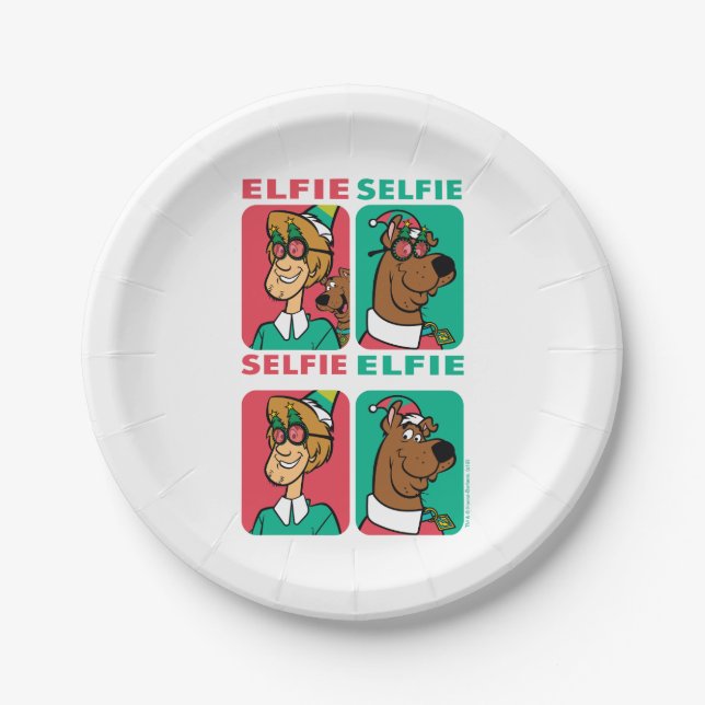 Plato De Papel Scooby-Doo y Shaggy "Elfie Selfie" (Anverso)