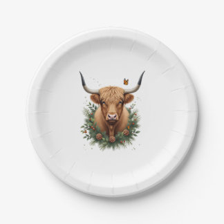Plato De Papel Scottish Highland Cow Cattle Hairy Cow Christmas W