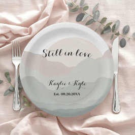 Plato De Papel Script Boho Watercolor Mountain