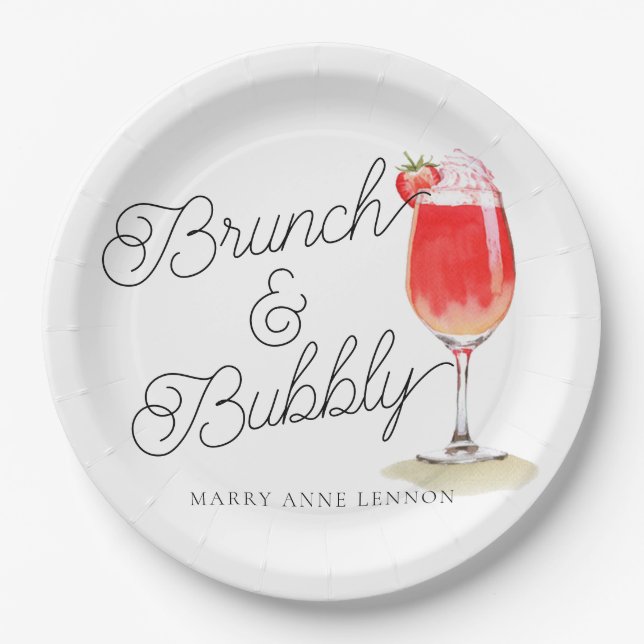 Plato De Papel Script Bridal Shower Bubbly Coctail Fiesta (Anverso)