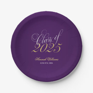 Plato De Papel Script Purple Faux Gold 2024 Graduation Party