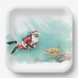 Plato De Papel Scuba Santa Underwater Christmas