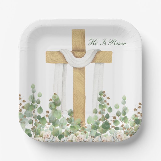 Plato De Papel Se Levanta La Pascua Cristiana Personalizada (Anverso)