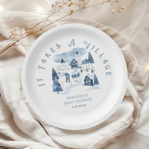 Plato De Papel Se necesita un pueblo Noche de invierno Nieve Baby
