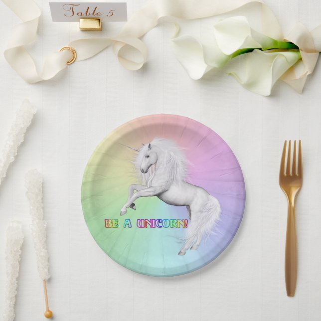 Plato De Papel Sé único, sé un unicornio (Boda)