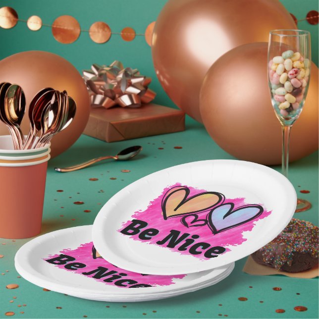 Plato De Papel Sea lindo corazón acuarela (Multi)